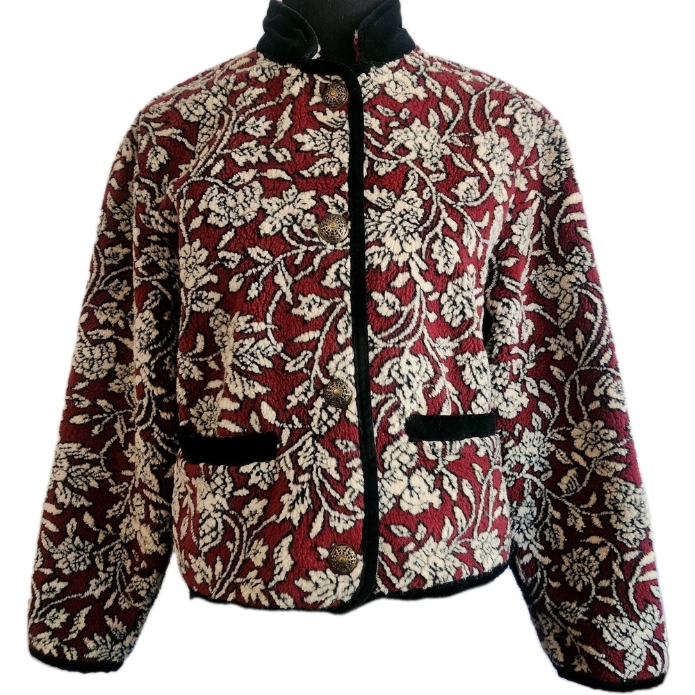 Tsunami Womens XS Vintage Multicolor Tapestry Floral Fleece Jacket Tapestry Boho